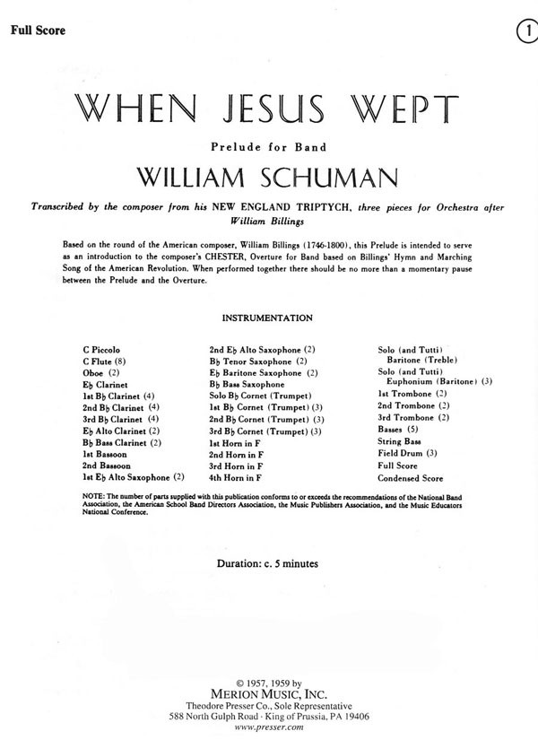 When Jesus Wept (Mvt.2 from 'New England Triptych') - clicca qui